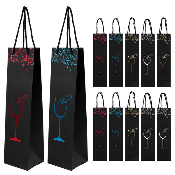 12Pcs Kraft Paper Wine Bags Gift Bag Red Wine Gift Bags Single Bottle Tote