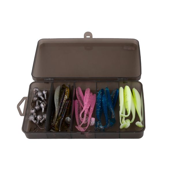 25 Pcs Soft Fishing Lures 5 Types of Plastic Baits Set with Fishing Hook