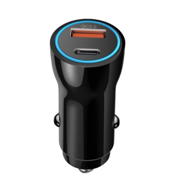 USB-C Car Charger, 48W Dual Port PD&amp;QC Cigarette Lighter Adapter - Black
