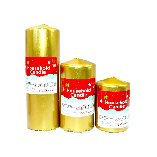 Metallic Pillar Candles - Small, Medium, Large 5cm - Set Of 3