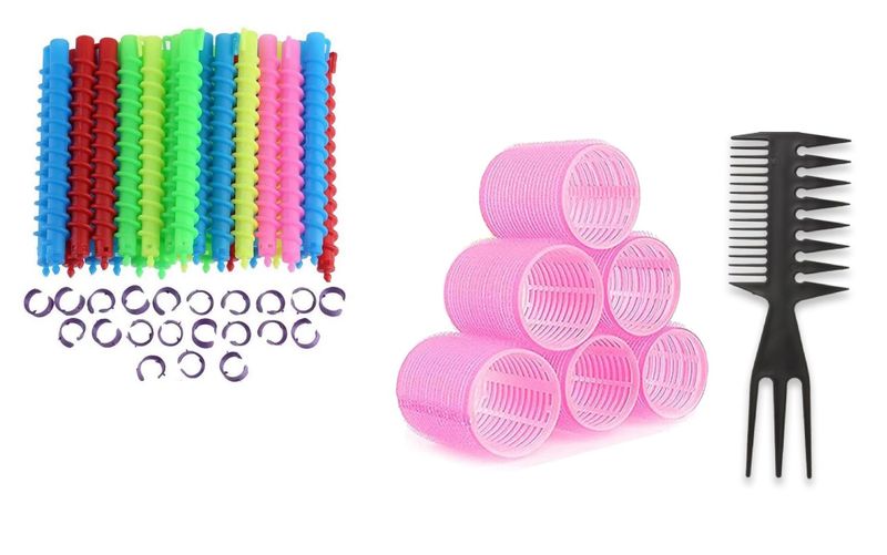 6 Large Curlers, Comb and 20 Spiral Curlers with 20 Small Clips