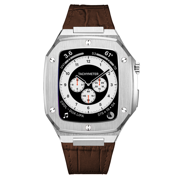 Colton James MVP Luxury 44mm Apple Watch Kit - Silver &amp; White Croc Leather