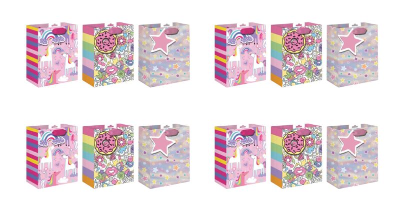 x12 Piece Party Print Gift Bag Set - 32 × 42 × 11.5cm.
