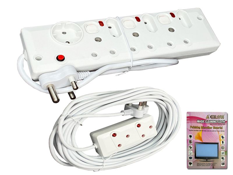 Everlotus 8 m Extension cord with 7-way Multiplug Switch and Micro Cloth