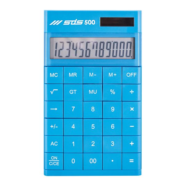 SDS 500 12 Digit Desktop Calculator - Dual Powered - Sky Blue
