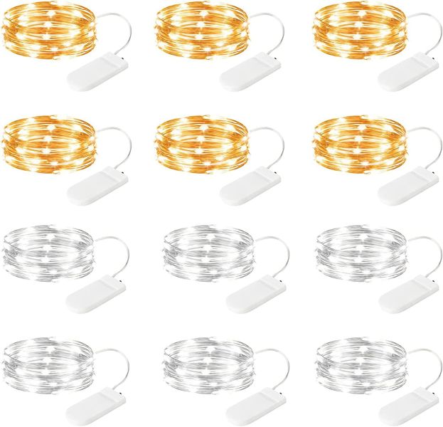 12-Pack Fairy Lights, 2M 20LED Copper Wire Battery String Lights,Warm White