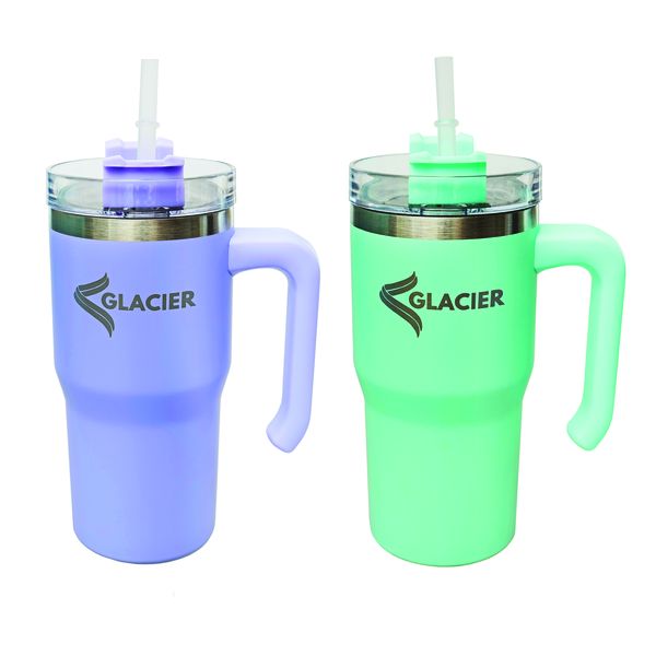 GLACIER 600ml Premium Double Wall Mugs Set Of 2 - with Handles + Straws