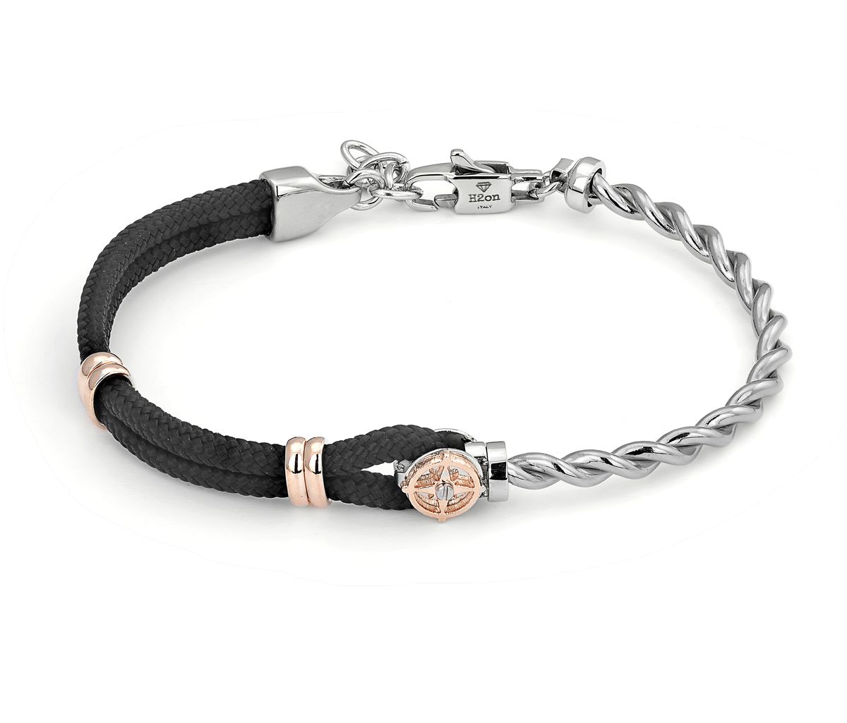 Stainless Steel Rose Gold Plated & Black Bracelet | Shop Today. Get it ...