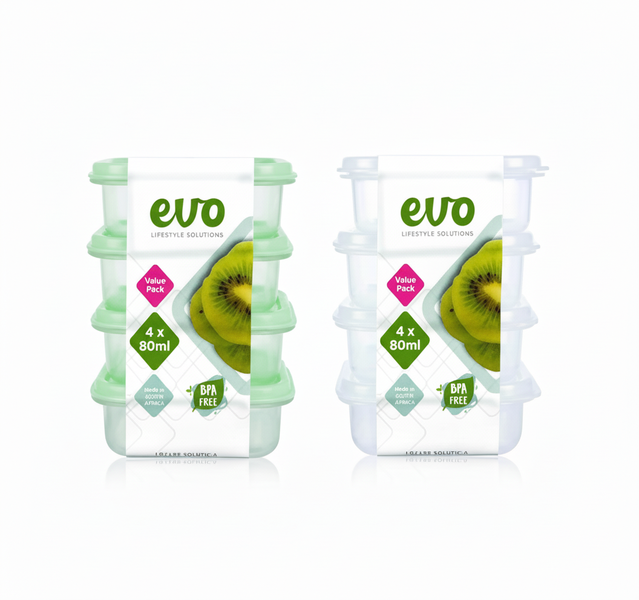 Evo Mini Storage Containers 80ml - 4 Piece Set, 5.5x5.5x2cm - 2 Pack