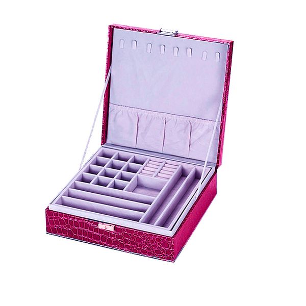 PU Leather Double-Layer Jewellery Organizer Box with Lock
