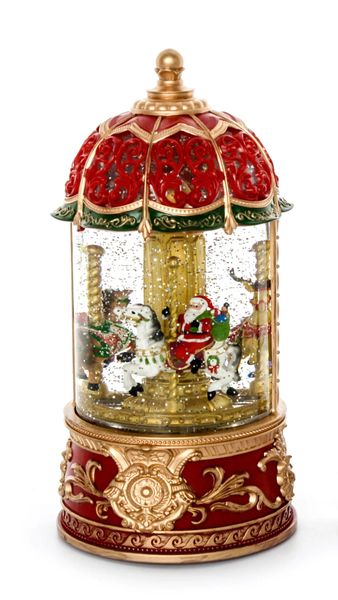 Christmas Carousel Round Lantern Snow Globe - With Christmas Jingles