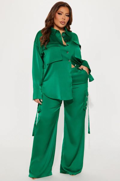 Fashion Nova Elegant Satin Cargo Pant Set