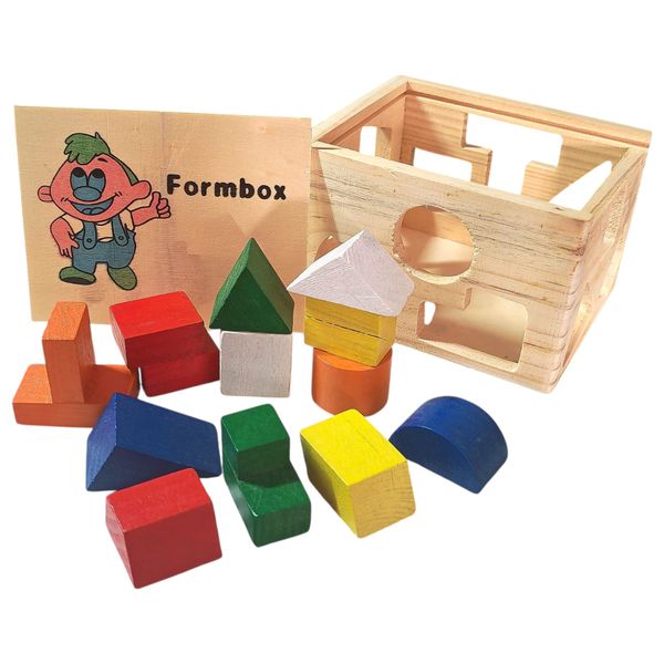 Shape Sorter Wooden Cube Educational Toy Box with 13 Colourful Shapes