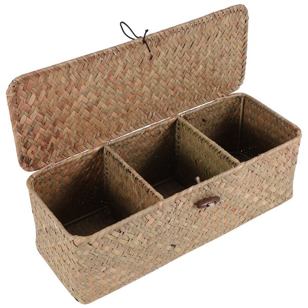 Toilet Paper Basket- 3 Plaid Rattan Basket- Jewelry Cosmetic Basket