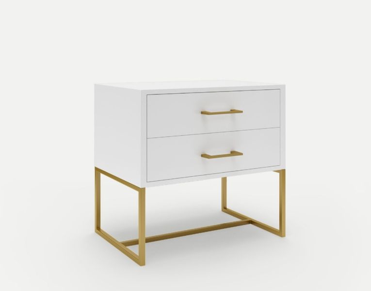Jewel Bedside Pedestal 2 Drawer Gold Steel Frame