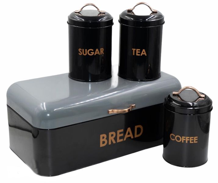 Continental Homeware Two Tone Bread Bin with 3 Piece Canister Set