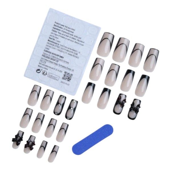 24 Pieces Medium Length Square Black Press On Nails - Multicolor