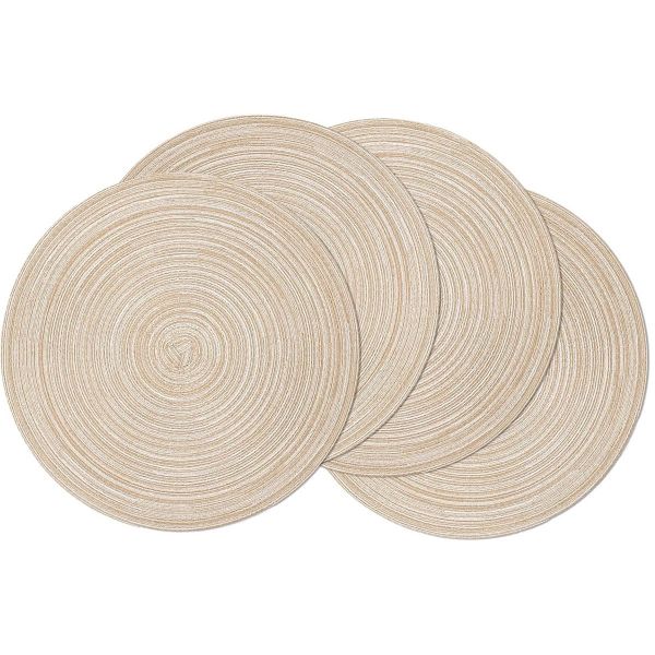 4 Pack Round Braided Placemats Washable Place Mats for Dining Tables