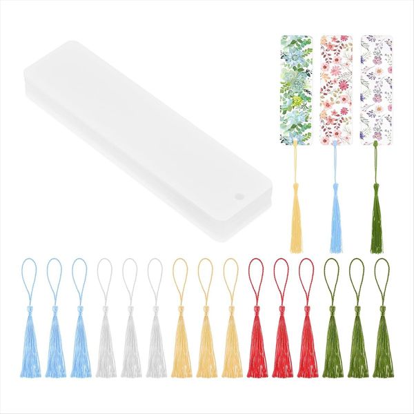 15 Pieces Blank Clear Acrylic Bookmarks with Hanging String