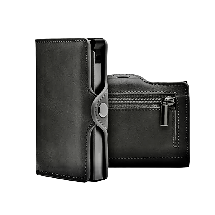 Aluminum Minimalist Pop-Up Wallet with Coin Case - Black