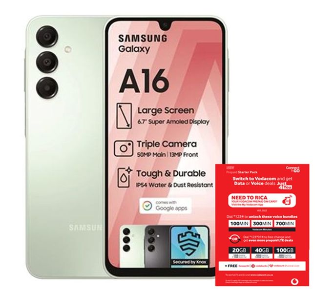 Samsung Galaxy A16 128GB LTE Dual Sim - Green + Vodacom SIM Card Pack
