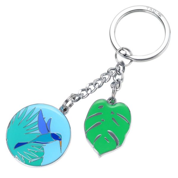 TROIKA Keyring with Monster Leaf &amp; Hummingbird Charms: Tropical Green/Blue