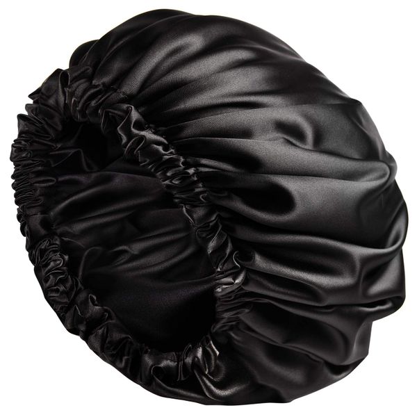 Satin Silk Hair Bonnet - Black