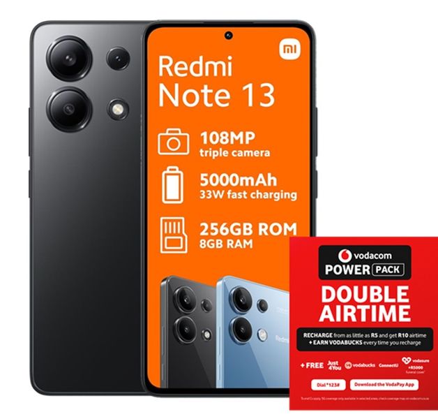Xiaomi Redmi Note 13 256GB LTE - Midnight Black + Vodacom SIM Card Pack