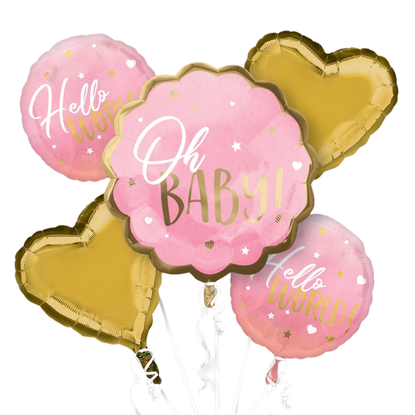 Oh Baby Girl Foil Balloon Bouquet - 5 Pieces