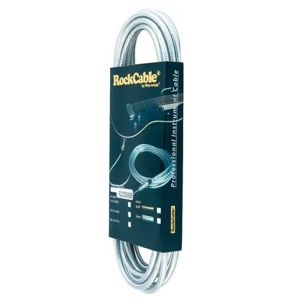 RockCable 3m Professional Instrument Cable (Jack-to-Jack Cable) in Silver