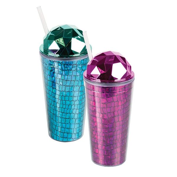 Bulk Pack x 2 Tumbler With Straw &amp; Lid Glitter 450ml