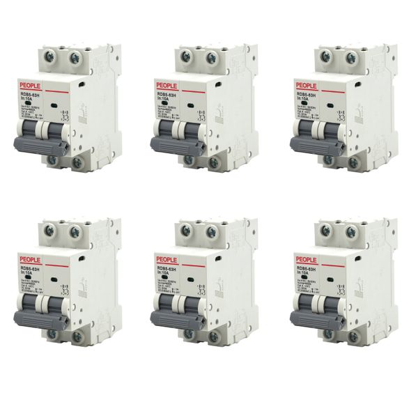 PEOPLE RDB5-63H C10-2P 10A Double Pole Circuit Breakers - 6 Pack