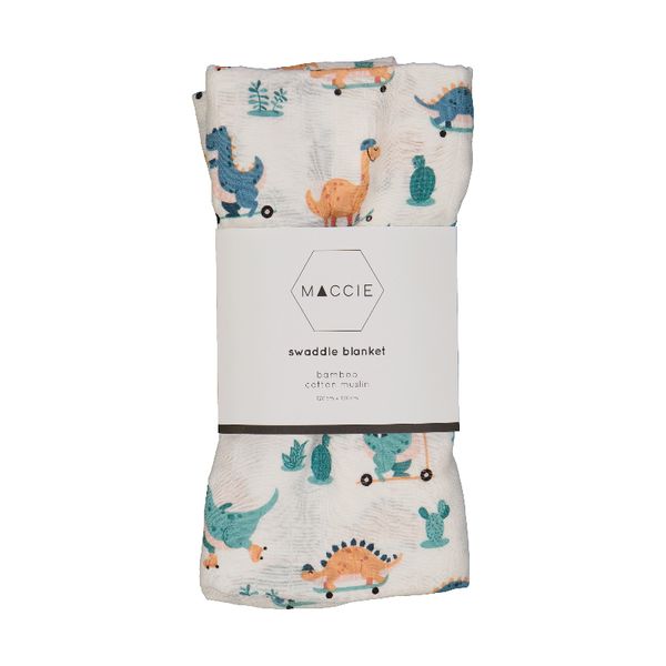 MACCIE Cool Dude Dino Baby Bamboo Muslin Swaddle