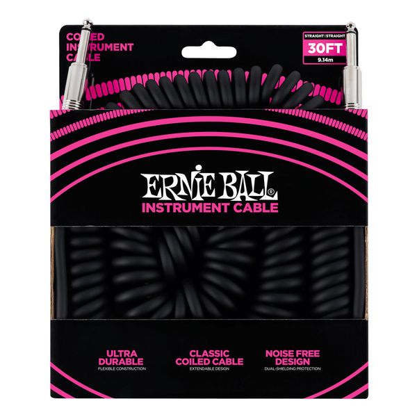 Ernie Ball 30' Coiled Straight / Straight Instrument Cable - Black