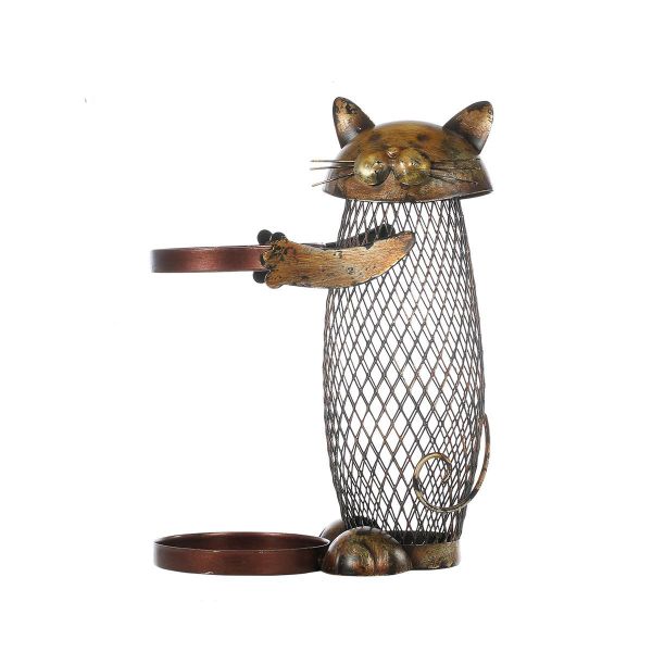 Cat Wine Bottle Holder Metal Wine Barrel Cork Storage Organizer