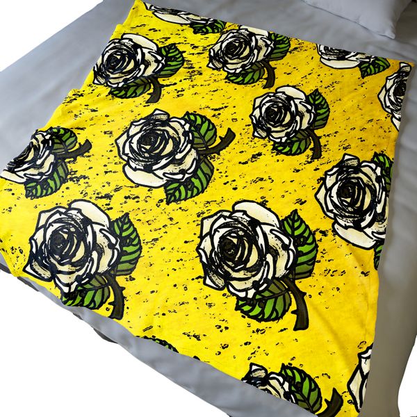 Roses on Yellow Light Weight Fleece Blanket
