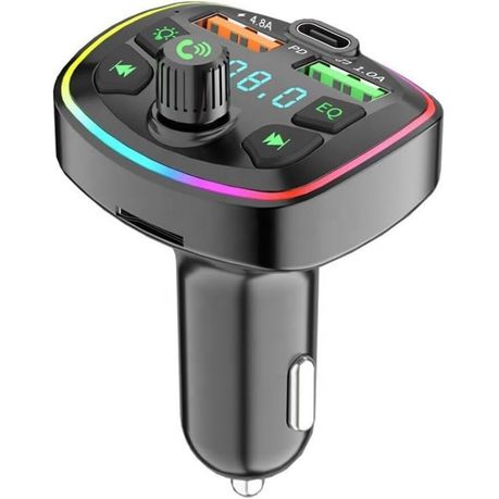 Q7 Bluetooth FM Transmitter with RGB LED Lights, Car Charger with Dual USB