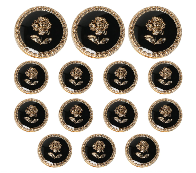 15pcs Vintage Rose black gold Button