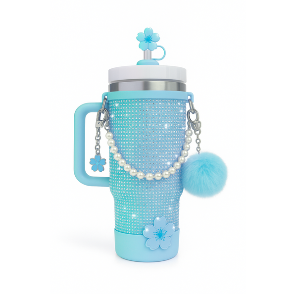 1.2L Double-Wall Sparkly/Shiny Flask+7pce Accessories,2 Straws &amp;straw-brush