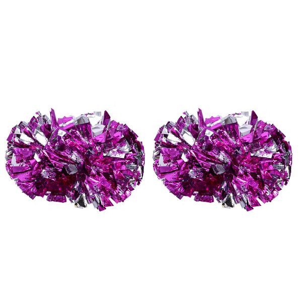 1 Pair Handheld Plastic Cheerleading Pom Poms Rose Red and Silver 29cm