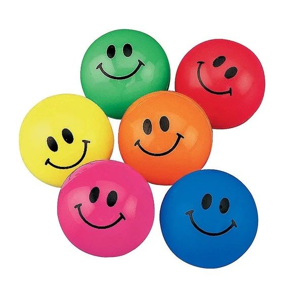 Funny Smiley Bouncing Balls - 6 Piece Assorted Colours (3cm)