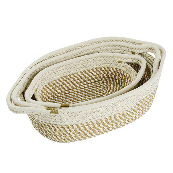 Rope Storage Baskets Set of 3 Organizer Woven Basket-Portable Cotton Bins f
