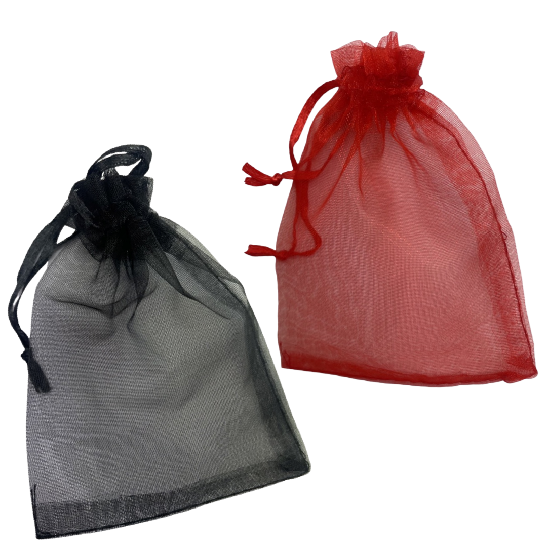 Drawstring Gift Bags, Organza Jewelry Pouches Set of 24 Black & Red