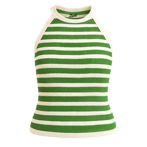 Zush Women's Ribbed Knit Stripe Vest Top - Fitted Halter Neck