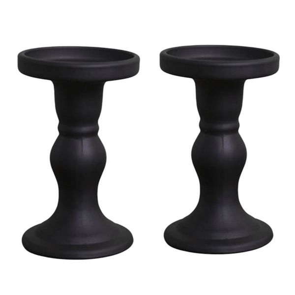Small - Retro French Cylindrical Candle Holder Set - Black - 2 Pack