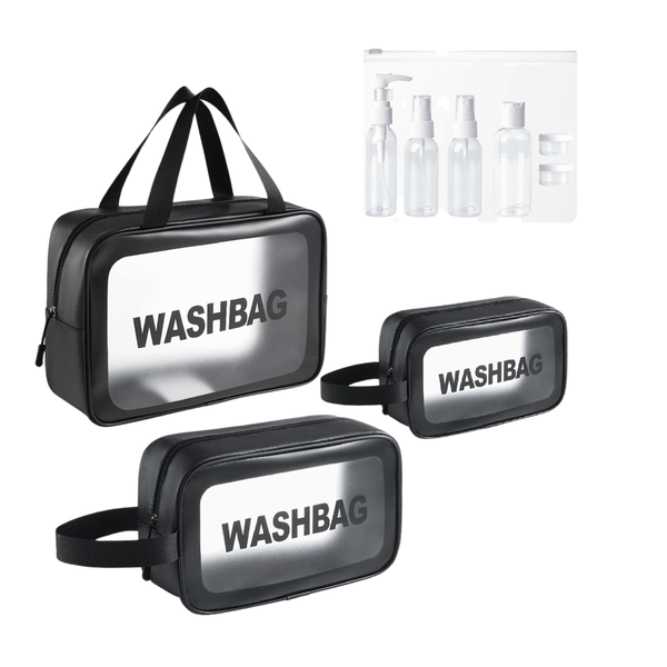 3 Piece Cosmetic Organisers + 7 Piece Refillable Travel Water Bottle Set