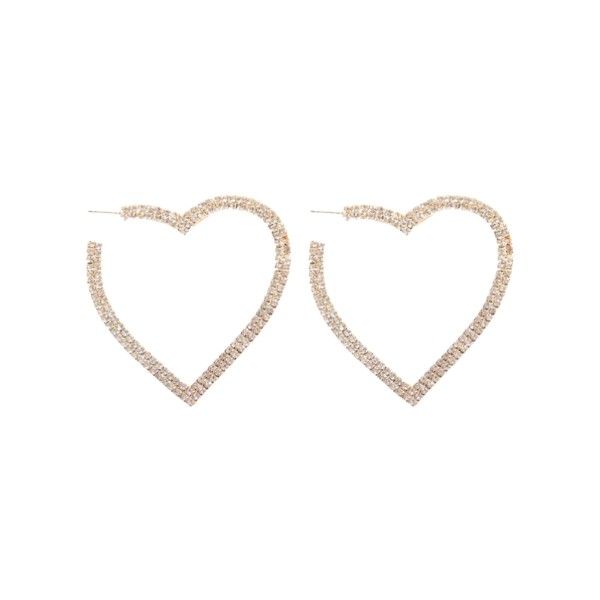Sparkling Heart Shaped Hoop Earrings With Rhinestone Inlays - Gold