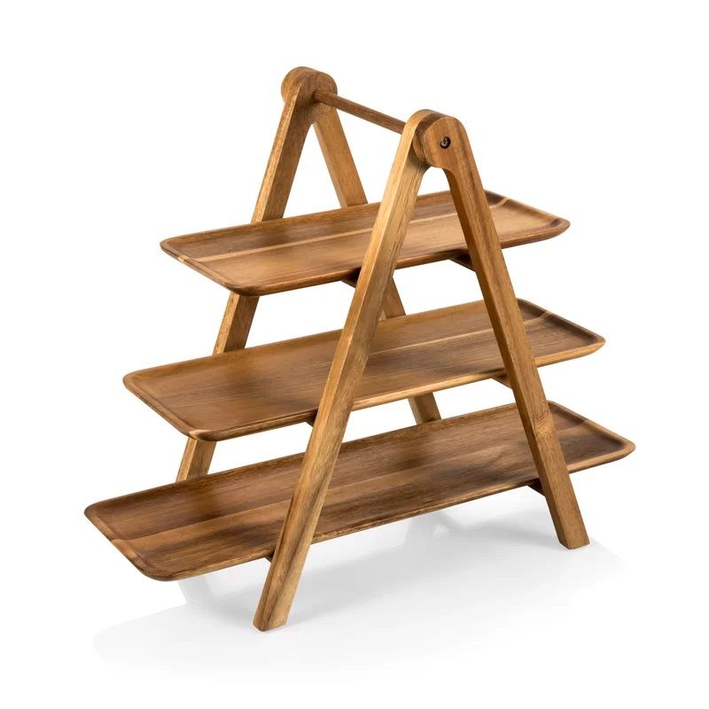 Multifunctional 3Tiered Wooden Rectangular Serving Ladder Trays Stand