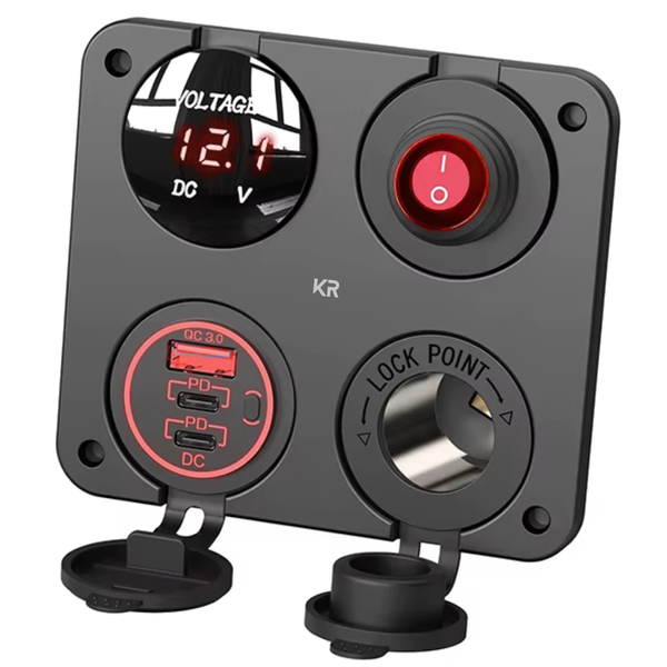 KR Automotive 4-in-1 Panel: Cig Port, USB/ PD, Volt Meter &amp; Switch