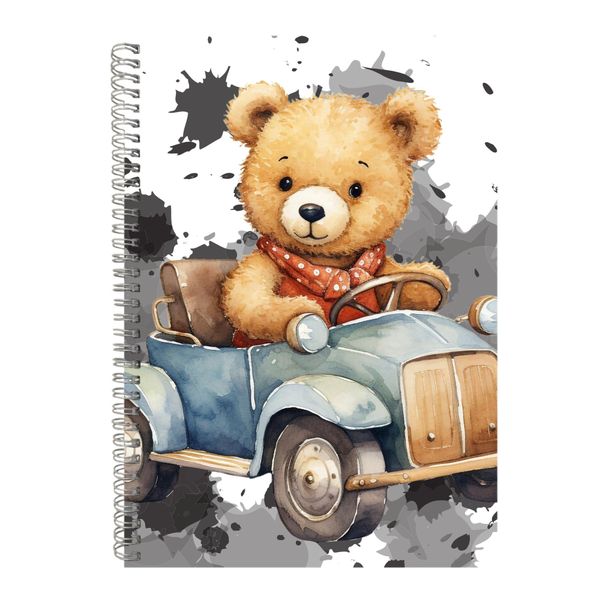 Blue Car A4 Notebook Spiral Lined Teddy Bear Lover Graphic Notepad Gift 189